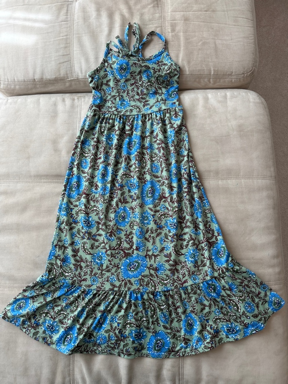 Btween Super Soft Blue Floral Halter Maxi Dress for Girls Size 7